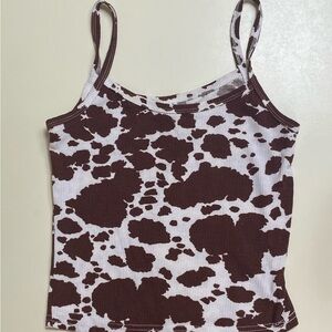 Brown and White cow print Spaghetti Strap Crop Top